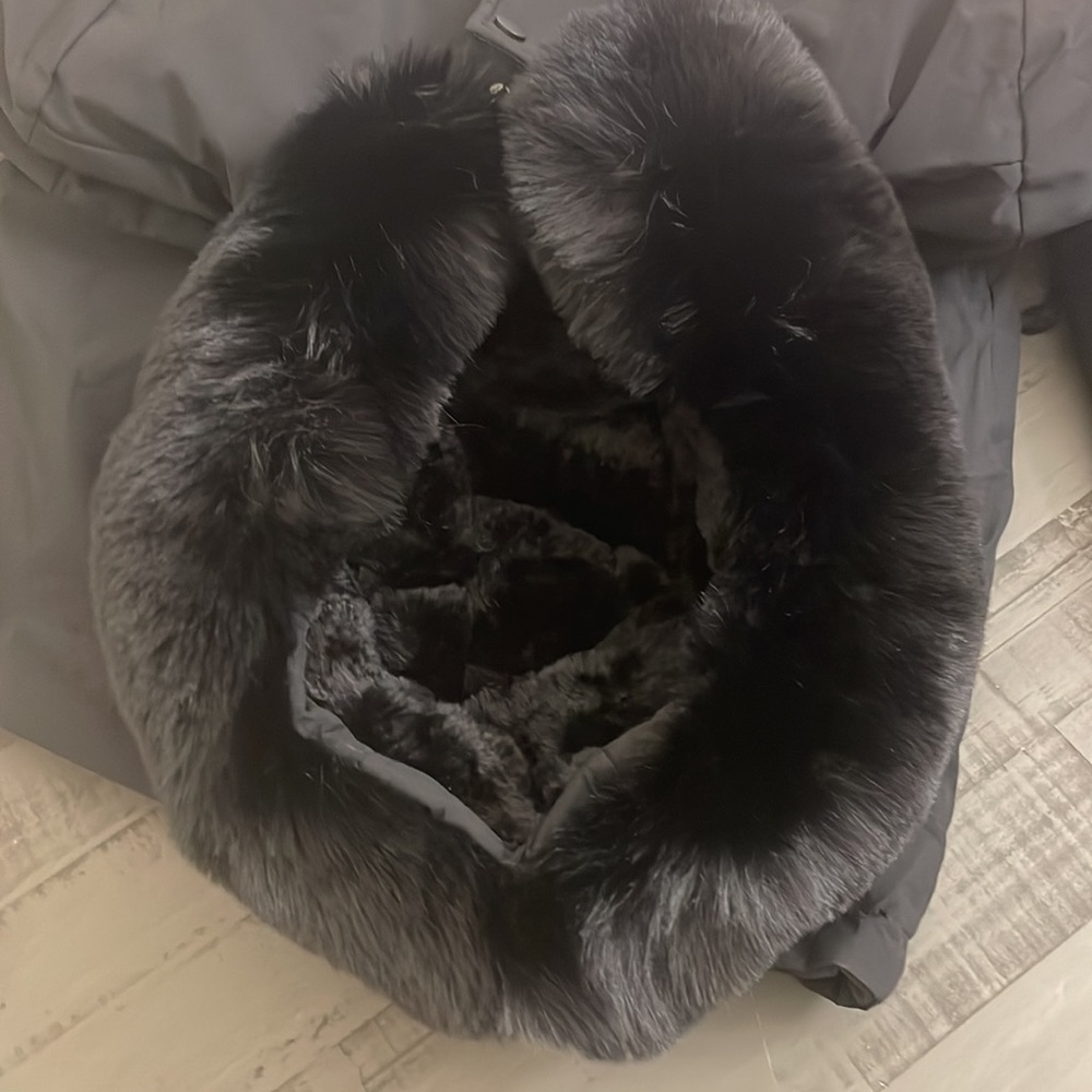 Black Faux Fur Warm Parka Wind Breaker Fleece Lined Hood Raincoat Coat Jacket - Picture 14 of 15